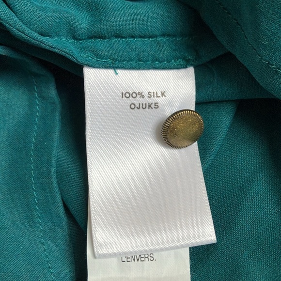 L.L.Bean Signature emerald green 100%Silk ruffle detail long sleeve shirt - Picture 12 of 13